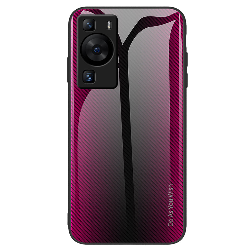 For Huawei P60 Carbon Fiber Texture Case Anti-Scratch Soft TPU + Tempered Glass Cover