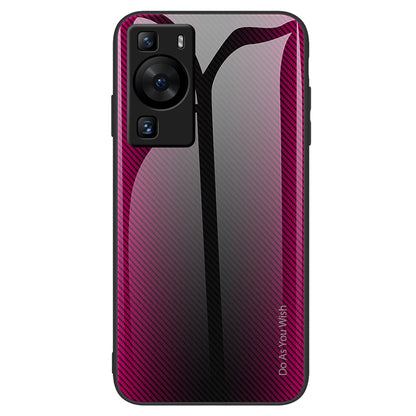 For Huawei P60 Carbon Fiber Texture Case Anti-Scratch Soft TPU + Tempered Glass Cover