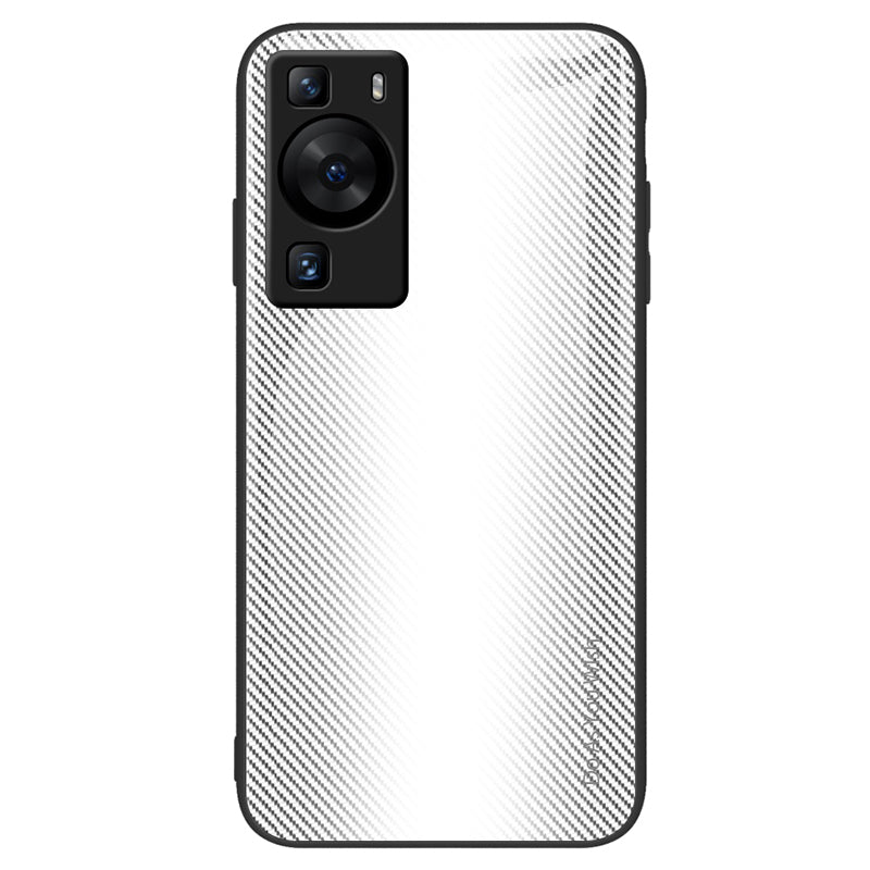 For Huawei P60 Carbon Fiber Texture Case Anti-Scratch Soft TPU + Tempered Glass Cover