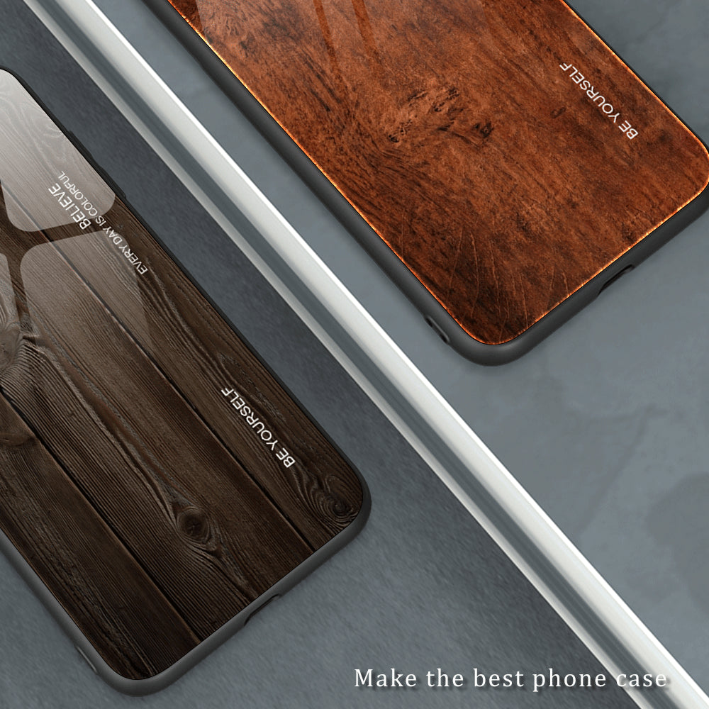 For Huawei P60 Wooden Pattern Phone Case Tempered Glass + TPU Shock Protective Cover