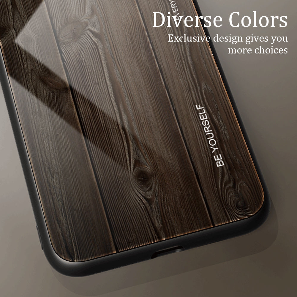 For Huawei P60 Wooden Pattern Phone Case Tempered Glass + TPU Shock Protective Cover