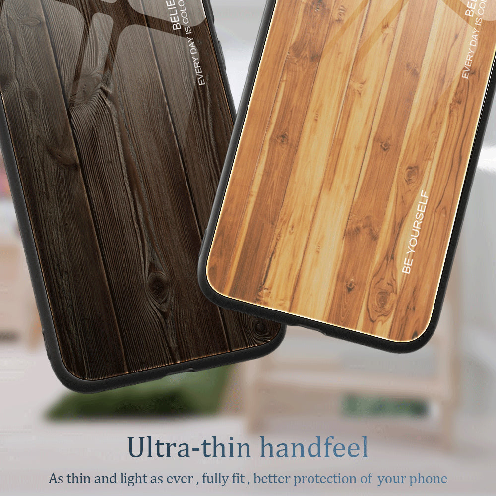 For Huawei P60 Wooden Pattern Phone Case Tempered Glass + TPU Shock Protective Cover