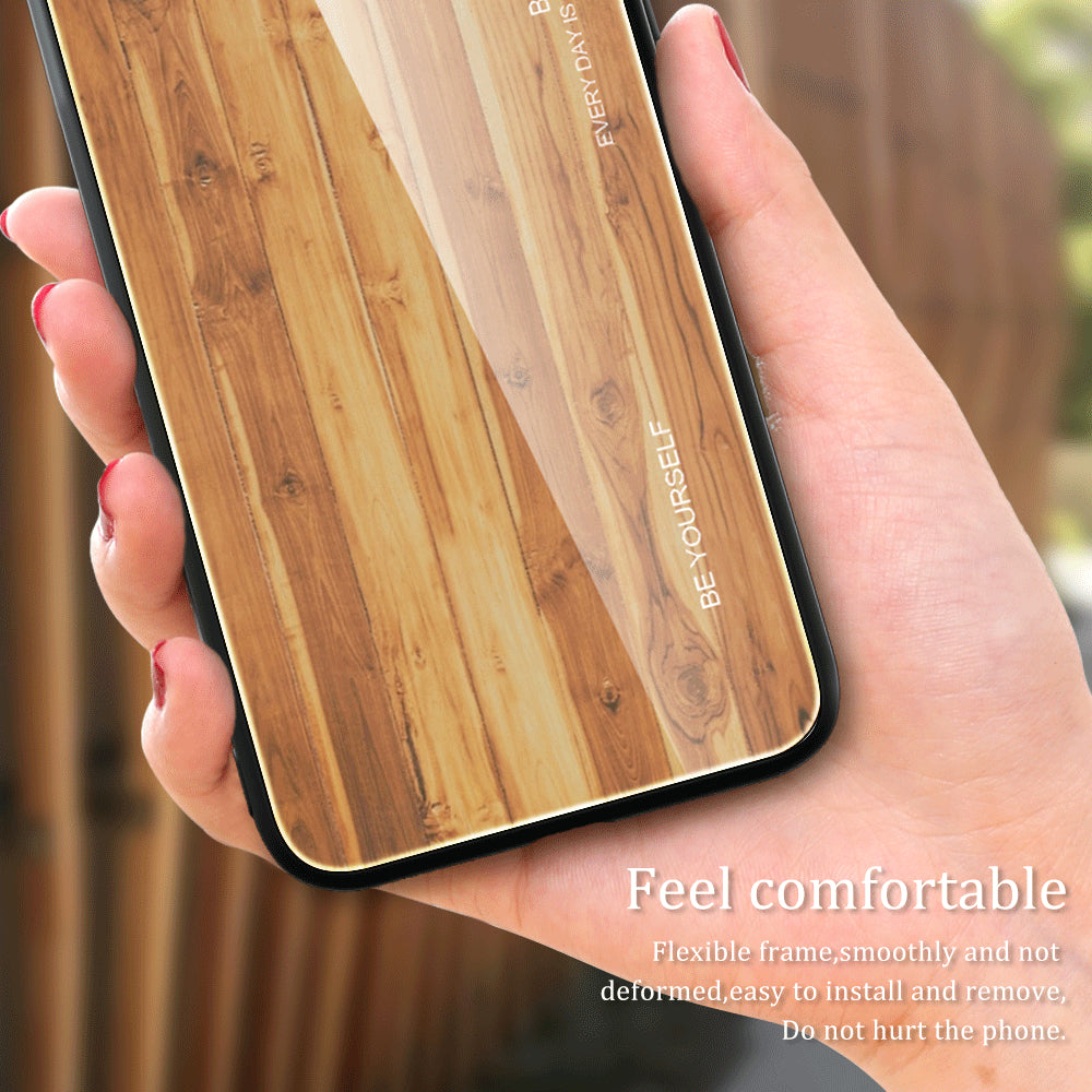 For Huawei P60 Wooden Pattern Phone Case Tempered Glass + TPU Shock Protective Cover