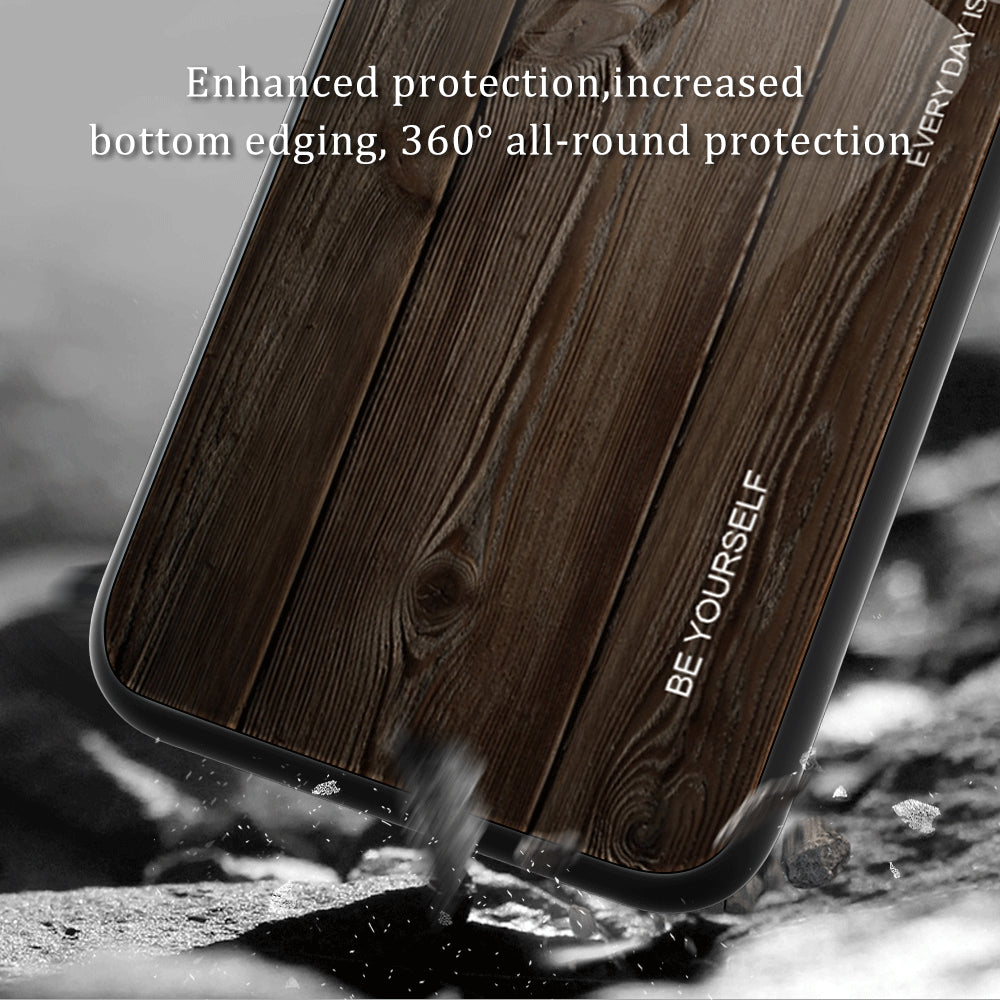 For Huawei P60 Wooden Pattern Phone Case Tempered Glass + TPU Shock Protective Cover