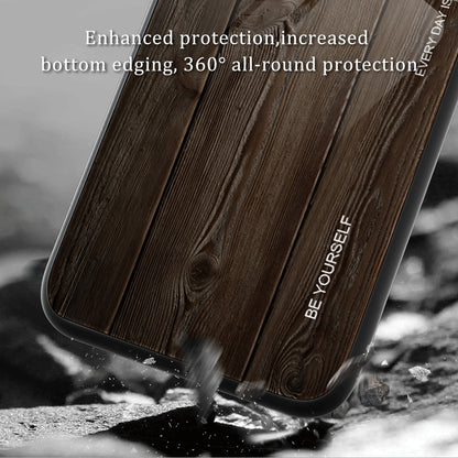 For Huawei P60 Wooden Pattern Phone Case Tempered Glass + TPU Shock Protective Cover