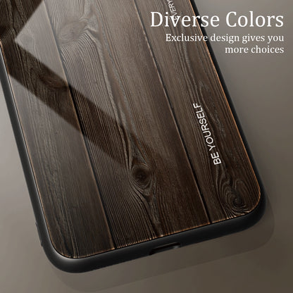 For Huawei P60 Wooden Pattern Phone Case Tempered Glass + TPU Shock Protective Cover