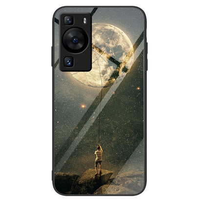 For Huawei P60 Anti-Scratch Tempered Glass Back Cover PC+TPU  Pattern Printing Phone Case
