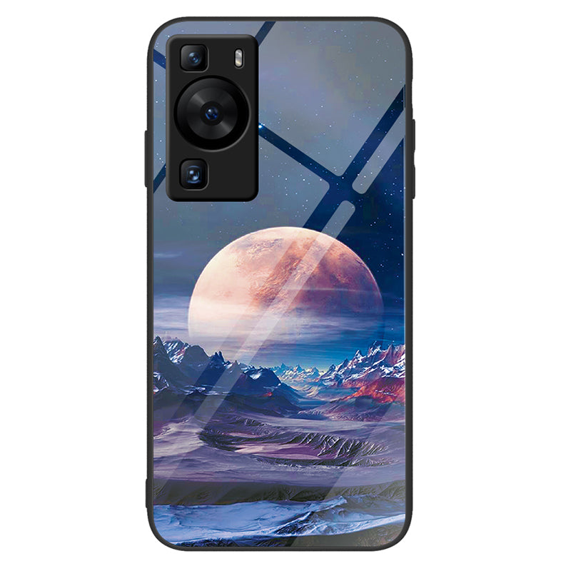 For Huawei P60 Anti-Scratch Tempered Glass Back Cover PC+TPU  Pattern Printing Phone Case