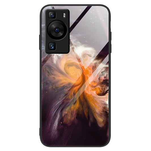 For Huawei P60 Tempered Glass Back Cover PC+TPU Marble Pattern Phone Case