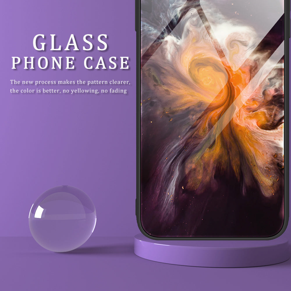 For Huawei P60 Tempered Glass Back Cover PC+TPU Marble Pattern Phone Case
