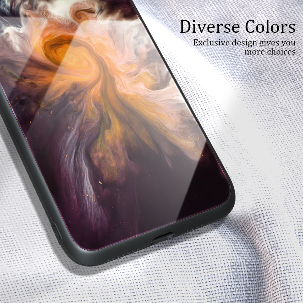 For Huawei P60 Tempered Glass Back Cover PC+TPU Marble Pattern Phone Case