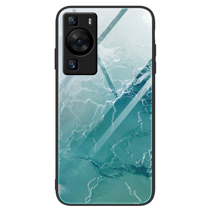 For Huawei P60 Tempered Glass Back Cover PC+TPU Marble Pattern Phone Case