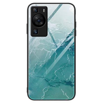 For Huawei P60 Tempered Glass Back Cover PC+TPU Marble Pattern Phone Case