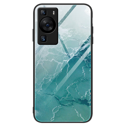 For Huawei P60 Tempered Glass Back Cover PC+TPU Marble Pattern Phone Case