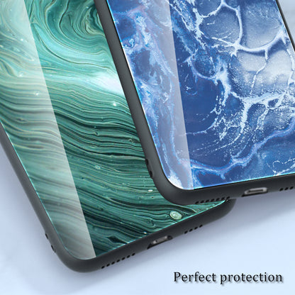 For Huawei P60 Tempered Glass Back Cover PC+TPU Marble Pattern Phone Case