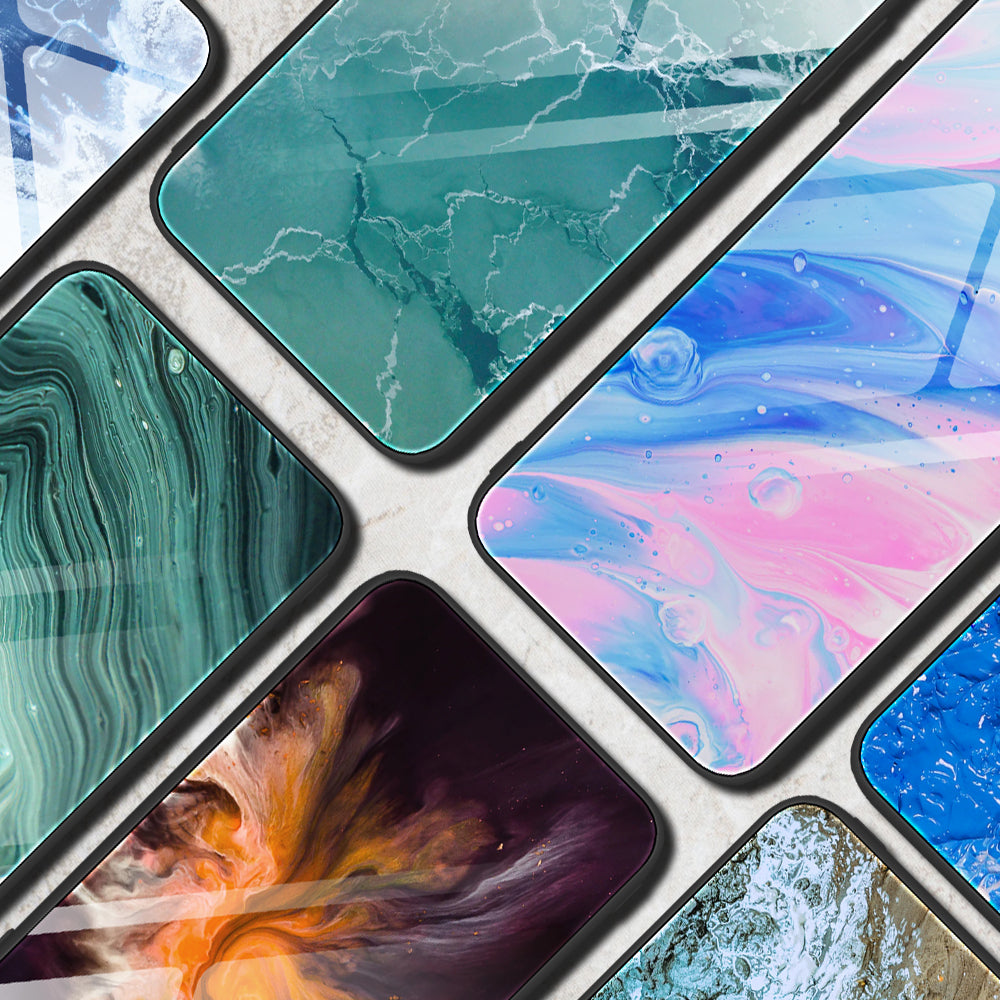 For Huawei P60 Tempered Glass Back Cover PC+TPU Marble Pattern Phone Case
