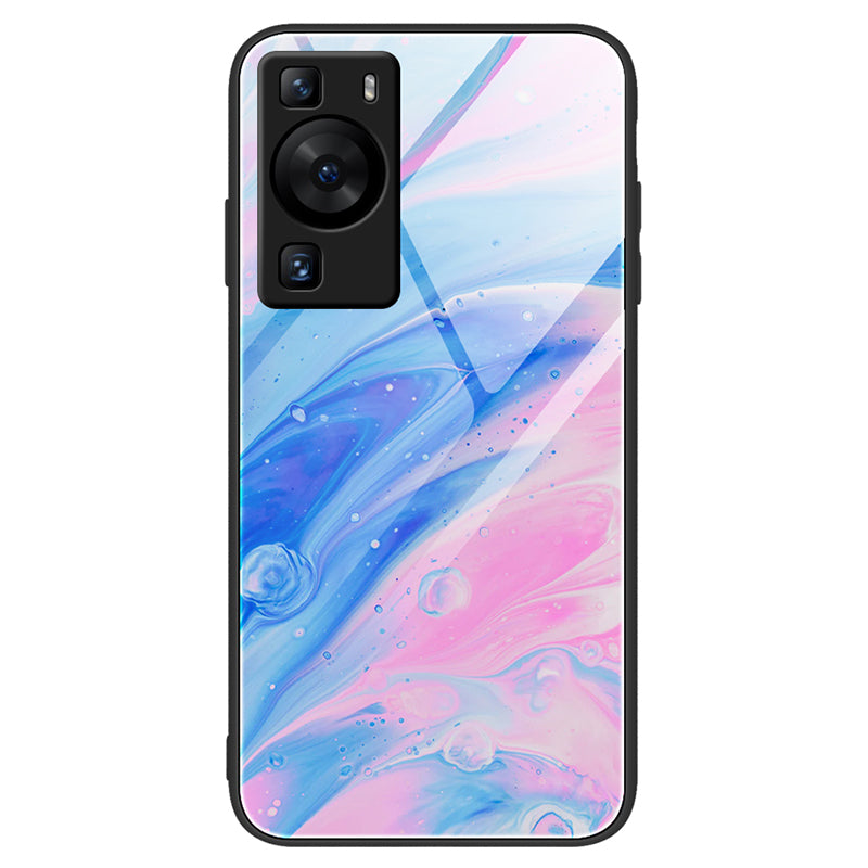 For Huawei P60 Tempered Glass Back Cover PC+TPU Marble Pattern Phone Case