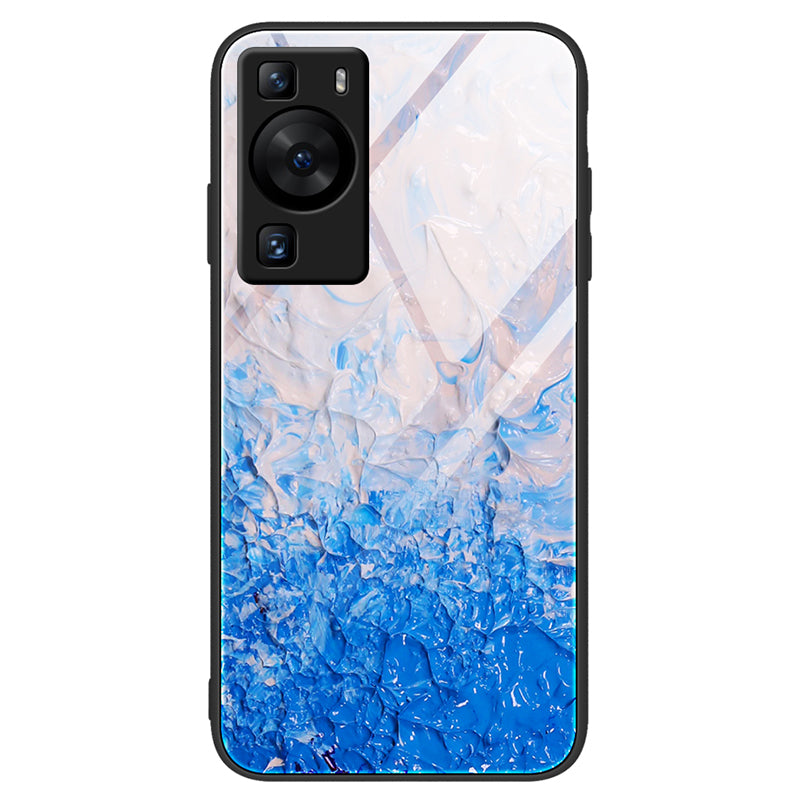 For Huawei P60 Tempered Glass Back Cover PC+TPU Marble Pattern Phone Case