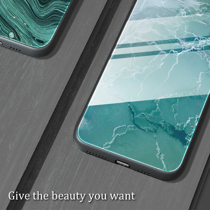 For Huawei P60 Tempered Glass Back Cover PC+TPU Marble Pattern Phone Case