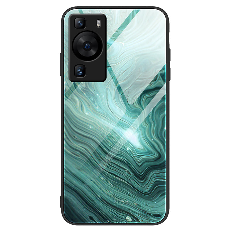 For Huawei P60 Tempered Glass Back Cover PC+TPU Marble Pattern Phone Case