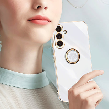 XINLI Ring Kickstand Phone Case for Samsung Galaxy M54 5G / F54 5G Electroplated Precise Lens Cut-out TPU Cover