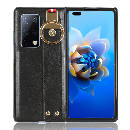 For Huawei Mate X2 4G / 5G Leather Coated PC+TPU Hybrid Phone Case Wristband Bottle Opener Cover with Neck Strap