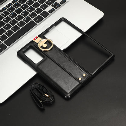 For Huawei Mate X2 4G / 5G Leather Coated PC+TPU Hybrid Phone Case Wristband Bottle Opener Cover with Neck Strap