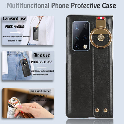 For Huawei Mate X2 4G / 5G Leather Coated PC+TPU Hybrid Phone Case Wristband Bottle Opener Cover with Neck Strap