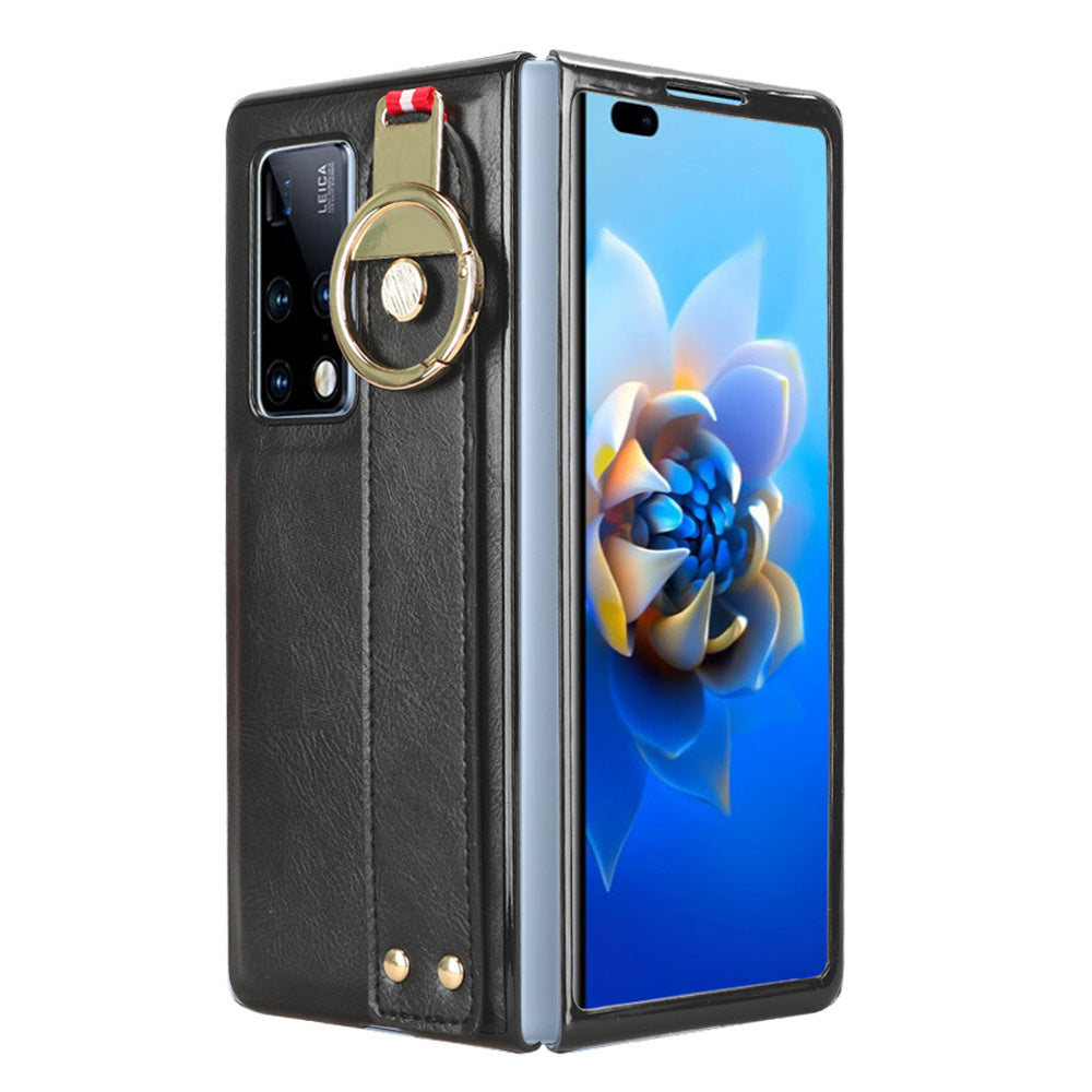 For Huawei Mate X2 4G / 5G Leather Coated PC+TPU Hybrid Phone Case Wristband Bottle Opener Cover with Neck Strap