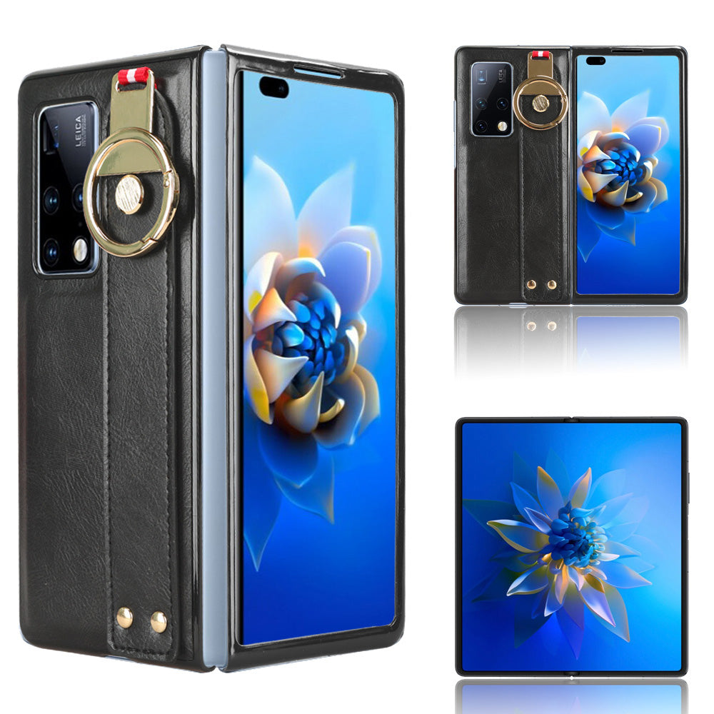 For Huawei Mate X2 4G / 5G Leather Coated PC+TPU Hybrid Phone Case Wristband Bottle Opener Cover with Neck Strap