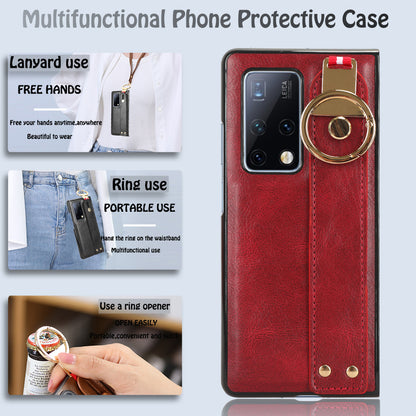 For Huawei Mate X2 4G / 5G Leather Coated PC+TPU Hybrid Phone Case Wristband Bottle Opener Cover with Neck Strap