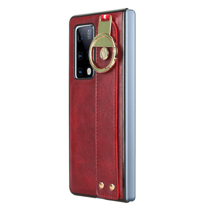 For Huawei Mate X2 4G / 5G Leather Coated PC+TPU Hybrid Phone Case Wristband Bottle Opener Cover with Neck Strap