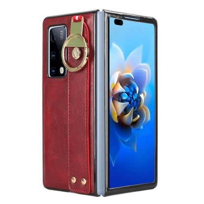 For Huawei Mate X2 4G / 5G Leather Coated PC+TPU Hybrid Phone Case Wristband Bottle Opener Cover with Neck Strap