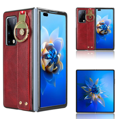For Huawei Mate X2 4G / 5G Leather Coated PC+TPU Hybrid Phone Case Wristband Bottle Opener Cover with Neck Strap