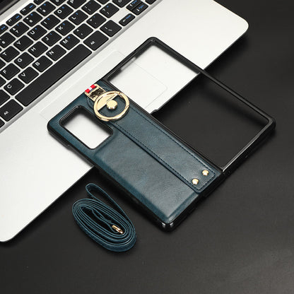 For Huawei Mate X2 4G / 5G Leather Coated PC+TPU Hybrid Phone Case Wristband Bottle Opener Cover with Neck Strap