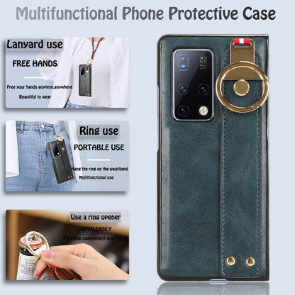 For Huawei Mate X2 4G / 5G Leather Coated PC+TPU Hybrid Phone Case Wristband Bottle Opener Cover with Neck Strap