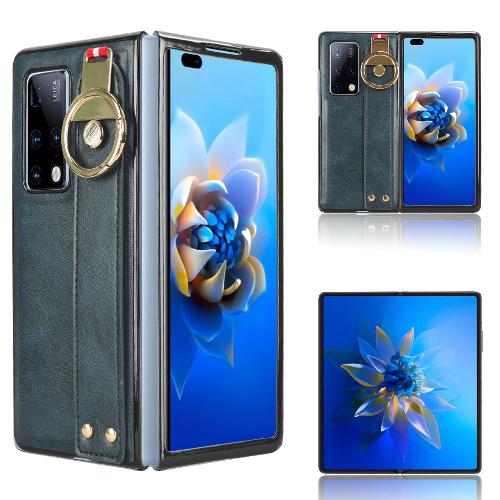 For Huawei Mate X2 4G / 5G Leather Coated PC+TPU Hybrid Phone Case Wristband Bottle Opener Cover with Neck Strap