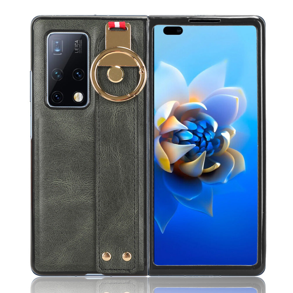 For Huawei Mate X2 4G / 5G Leather Coated PC+TPU Hybrid Phone Case Wristband Bottle Opener Cover with Neck Strap