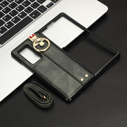 For Huawei Mate X2 4G / 5G Leather Coated PC+TPU Hybrid Phone Case Wristband Bottle Opener Cover with Neck Strap