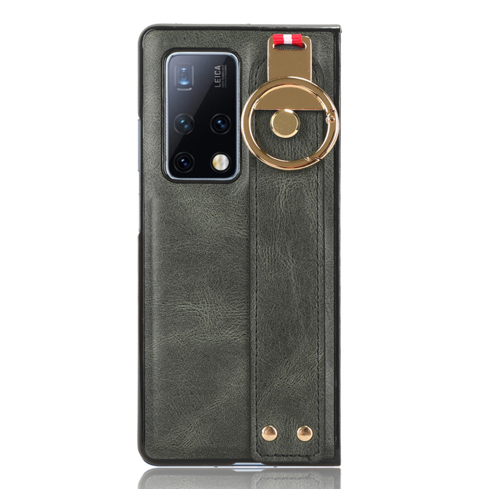 For Huawei Mate X2 4G / 5G Leather Coated PC+TPU Hybrid Phone Case Wristband Bottle Opener Cover with Neck Strap