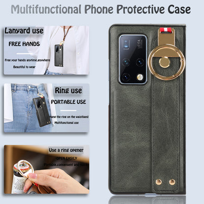 For Huawei Mate X2 4G / 5G Leather Coated PC+TPU Hybrid Phone Case Wristband Bottle Opener Cover with Neck Strap