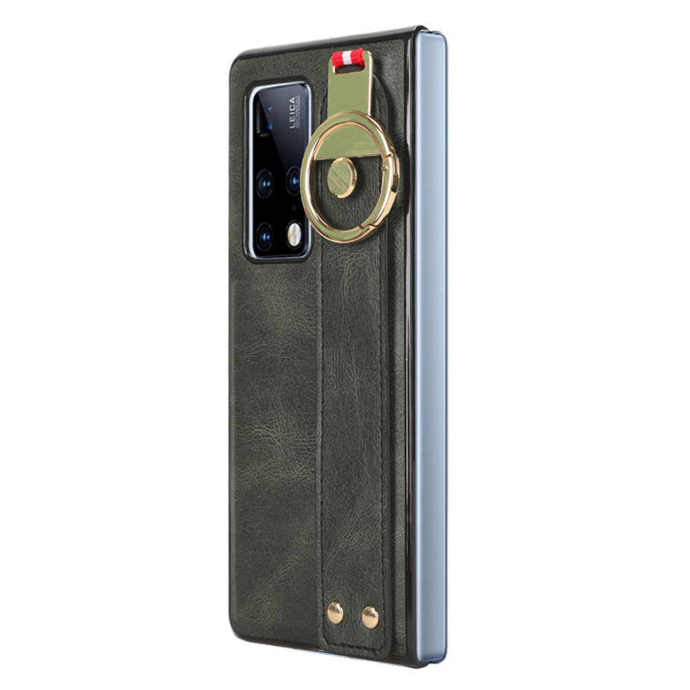 For Huawei Mate X2 4G / 5G Leather Coated PC+TPU Hybrid Phone Case Wristband Bottle Opener Cover with Neck Strap
