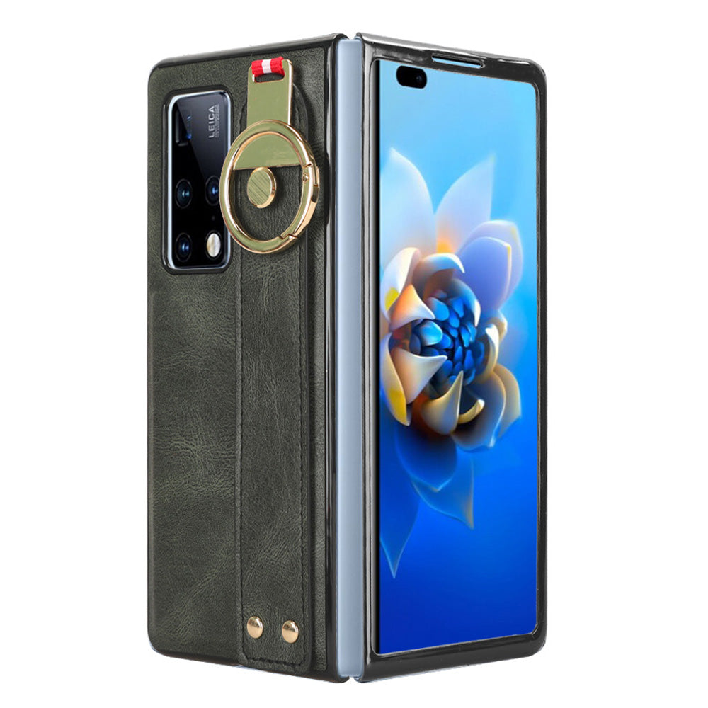For Huawei Mate X2 4G / 5G Leather Coated PC+TPU Hybrid Phone Case Wristband Bottle Opener Cover with Neck Strap
