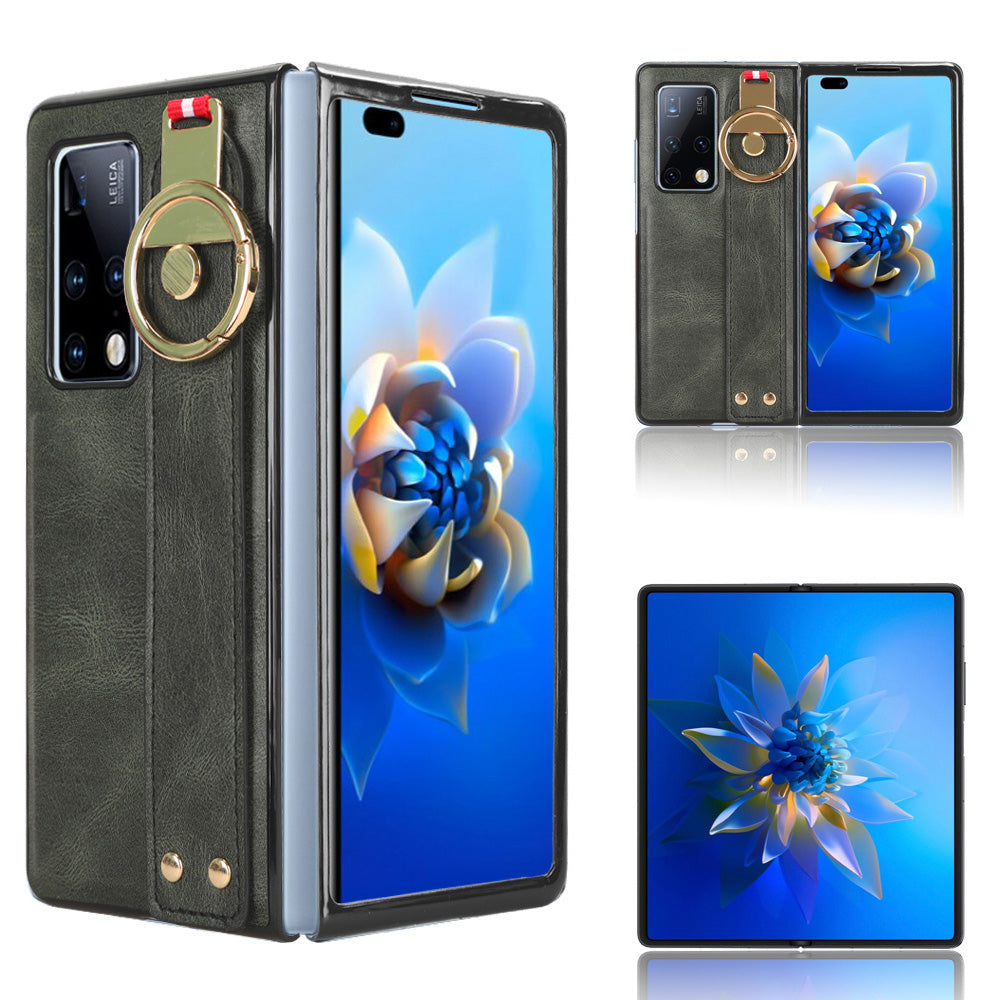 For Huawei Mate X2 4G / 5G Leather Coated PC+TPU Hybrid Phone Case Wristband Bottle Opener Cover with Neck Strap