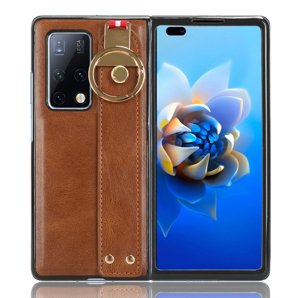 For Huawei Mate X2 4G / 5G Leather Coated PC+TPU Hybrid Phone Case Wristband Bottle Opener Cover with Neck Strap