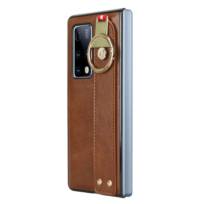 For Huawei Mate X2 4G / 5G Leather Coated PC+TPU Hybrid Phone Case Wristband Bottle Opener Cover with Neck Strap
