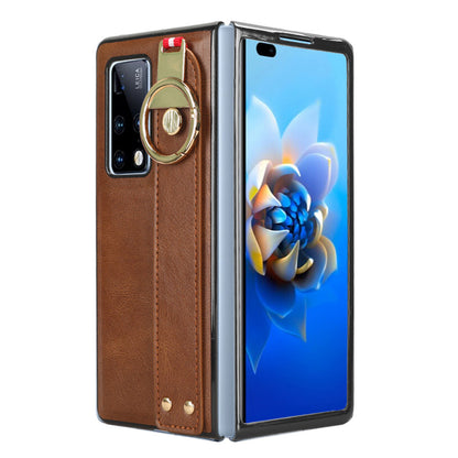 For Huawei Mate X2 4G / 5G Leather Coated PC+TPU Hybrid Phone Case Wristband Bottle Opener Cover with Neck Strap