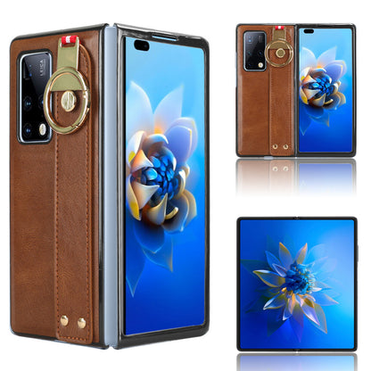 For Huawei Mate X2 4G / 5G Leather Coated PC+TPU Hybrid Phone Case Wristband Bottle Opener Cover with Neck Strap