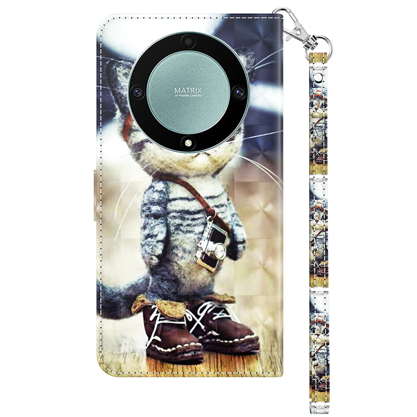 For Honor Magic5 Lite 5G / X40 5G / X9a 5G 3D Pattern Printing PU Leather Wallet Cover Phone Shell with Strap