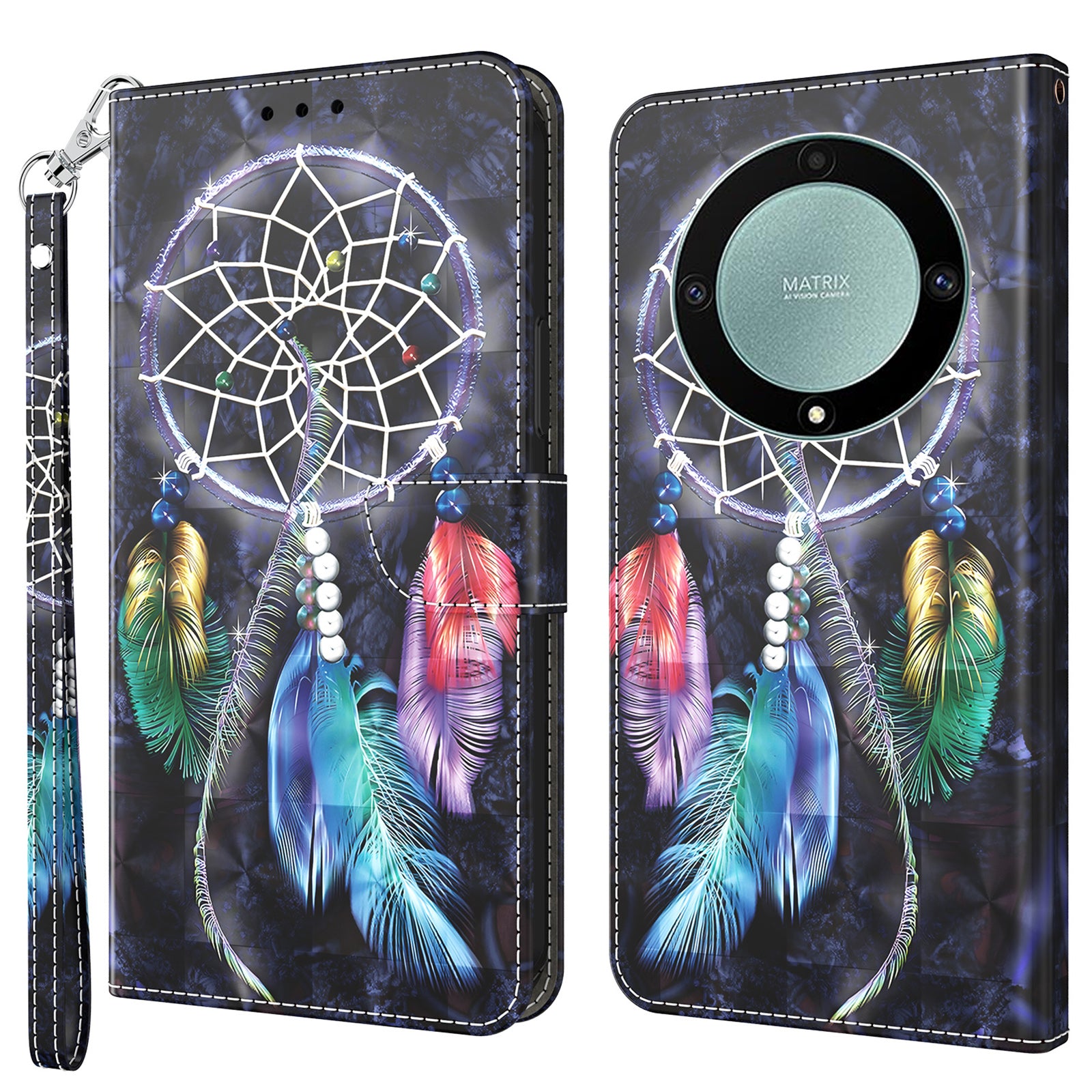 For Honor Magic5 Lite 5G / X40 5G / X9a 5G 3D Pattern Printing PU Leather Wallet Cover Phone Shell with Strap